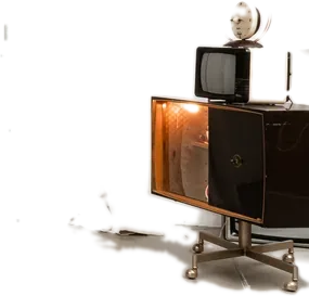 Meuble TV vintage du Petit Salon, sur roulettes